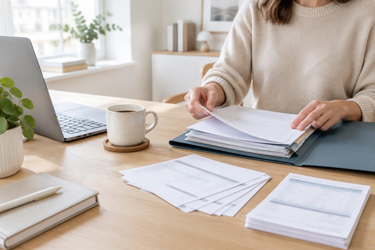Organising rental application documents at a desk